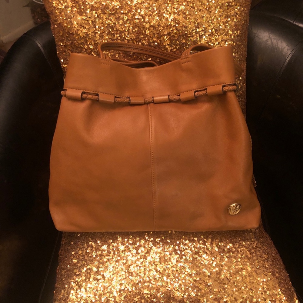 Vince Camuto Cognac Tote with Braided Trim